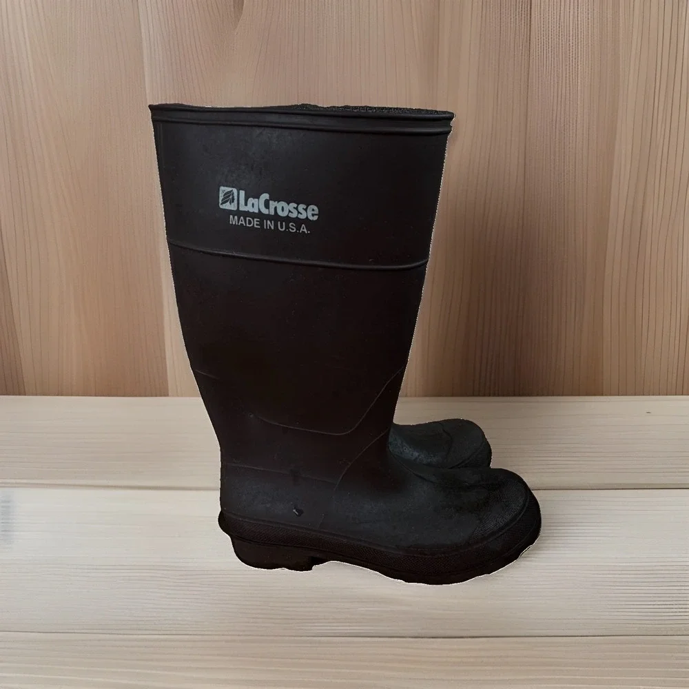 LaCrosse Mens 10 Brown Rubber Work Boots Waterproof Made in USA Tall Rain Boots